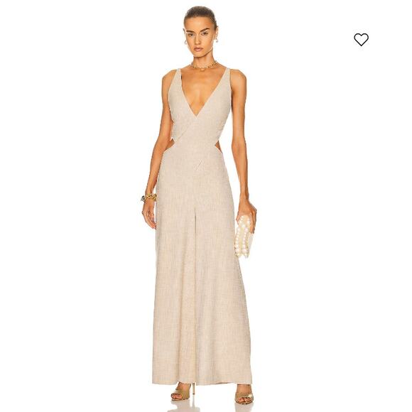 Cult Gaia Jumpsuit Small Sammie Wide Leg Ecru Open Back Boho Chic Minimalist - Picture 1 of 15